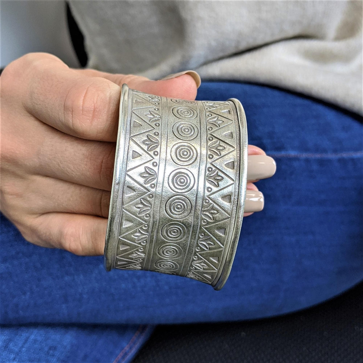 81stgeneration Anello Donna Argento Fine 999 Ossidato Tribal