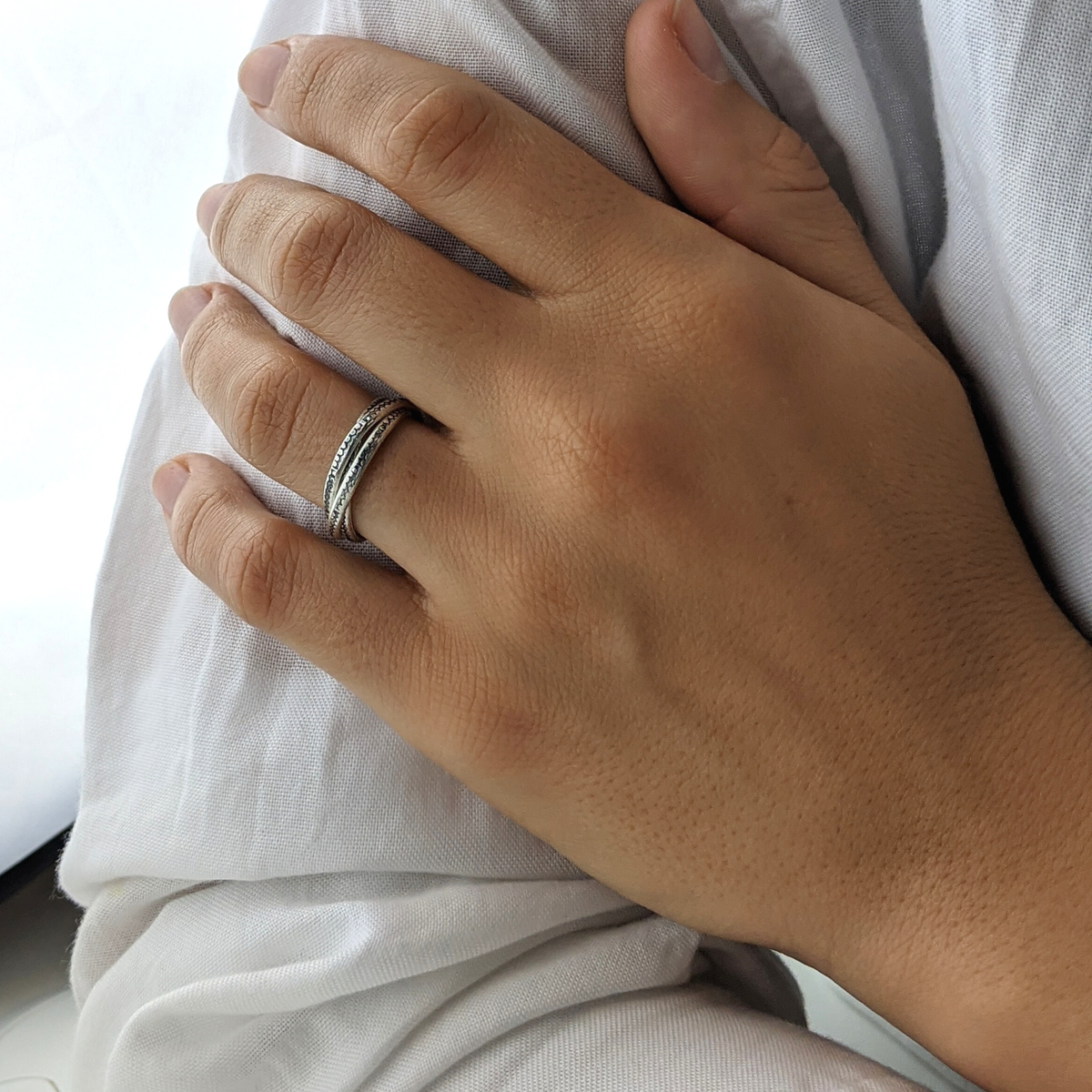 Sterling Silver Russian Wedding Ring Intertwined Bands With Pattern