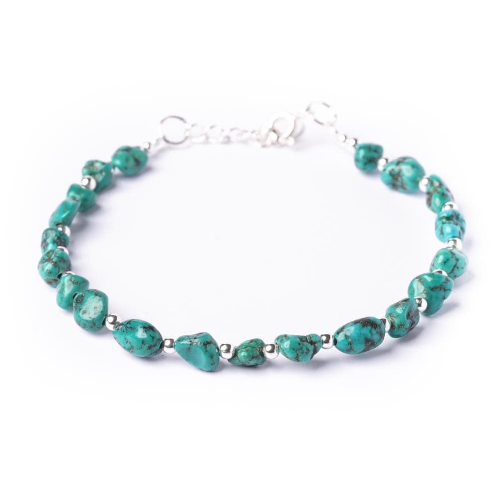 Sterling Silver Green Turquoise Gemstone Bead Bracelet - 81stgeneration