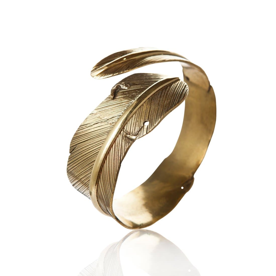 Gold Brass Feather Adjustable Bangle Bracelet - 81stgeneration