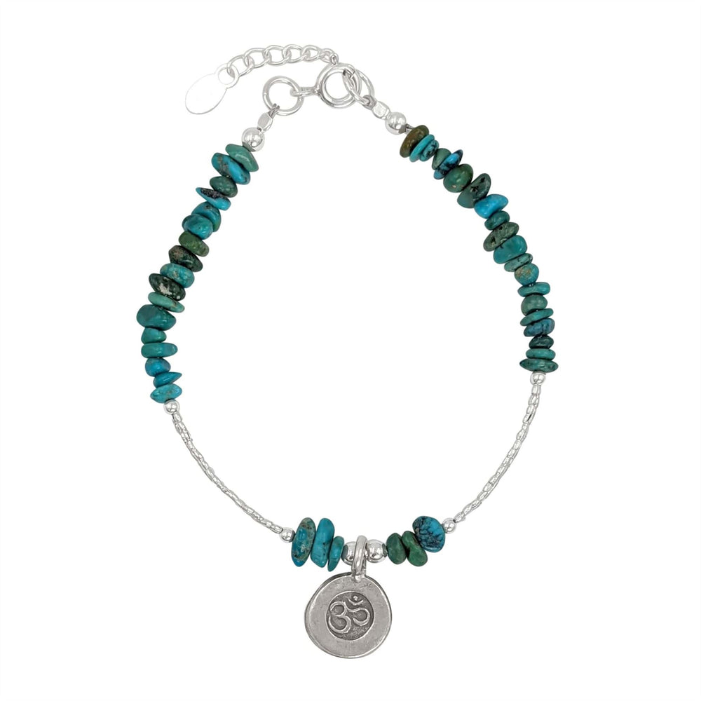 Sterling Silver Om Aum Charm Bracelet Turquoise Beaded Jewellery