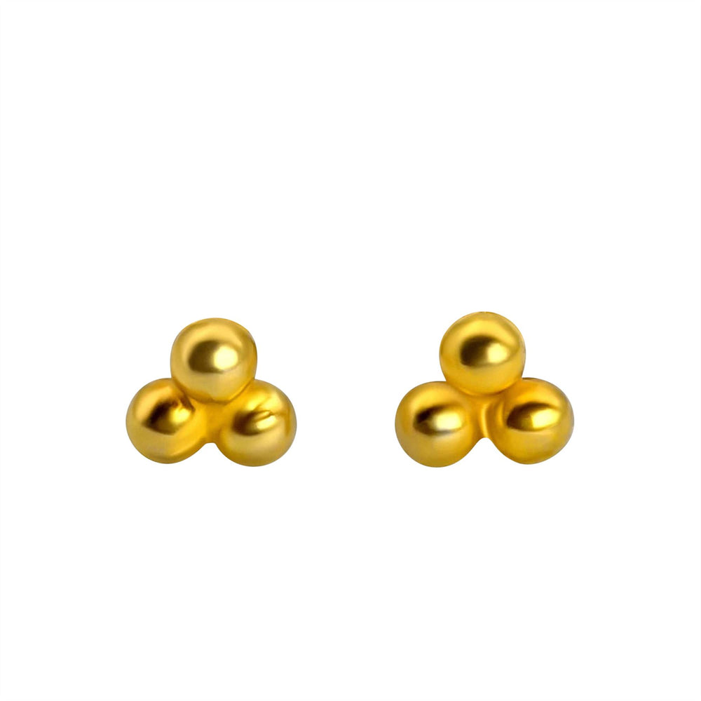 Gold Plated Sterling Silver Triple Ball Studs Dot Work Stud Earrings