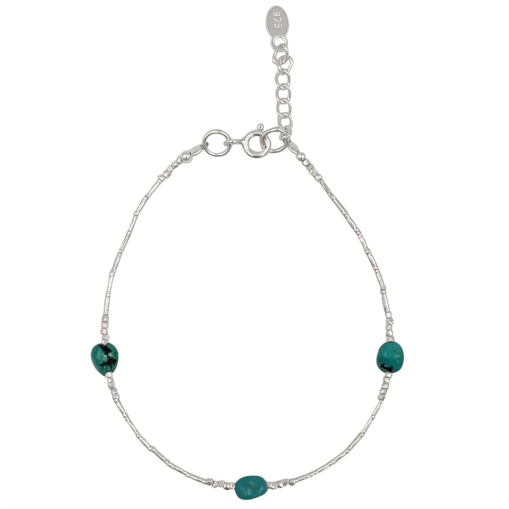 Sterling Silver Turquoise Bead Bracelet Boho Gemstone Thin Chain