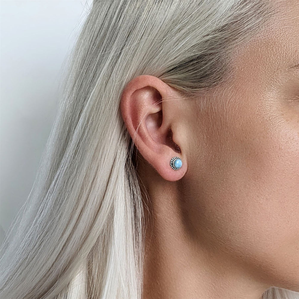 
                  
                    Sterling Silver Larimar Stud Earrings Blue Gemstone Boho Studs
                  
                