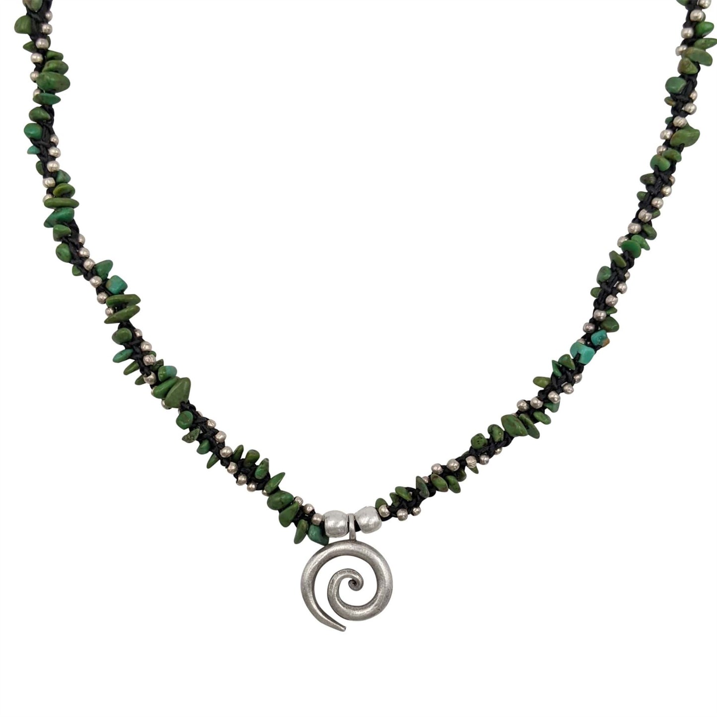 
                  
                    Sterling Silver Spiral Pendant Turquoise Bead Black Cord Necklace
                  
                