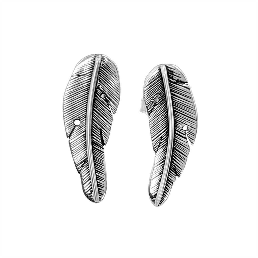 Sterling Silver Feather Climber Stud Earrings Leaf Studs Ear Climbers