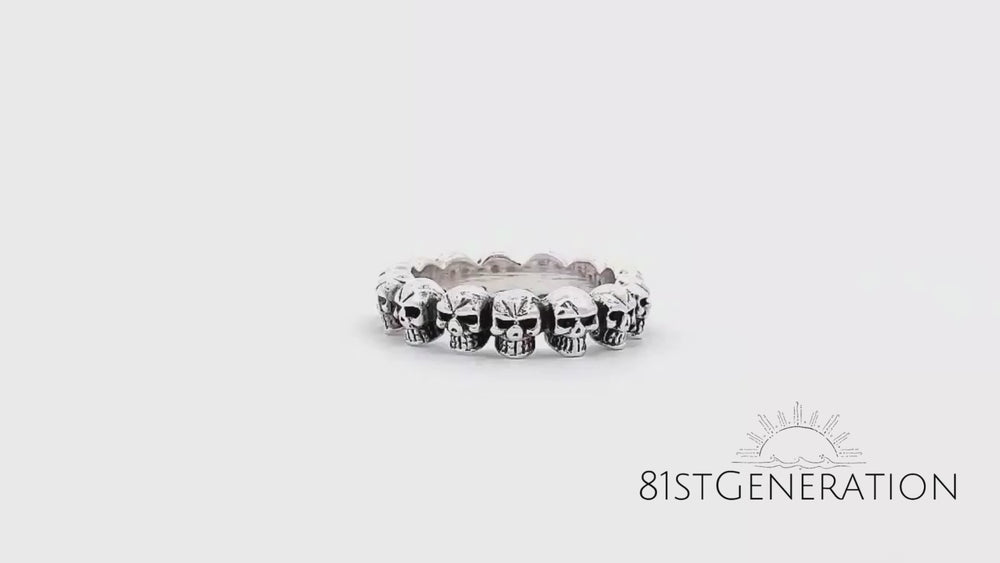 
                  
                    Load and play video in Gallery viewer, Sterling Silver Gothic Halloween Skeleton Skull Stackable Band Ring
                  
                