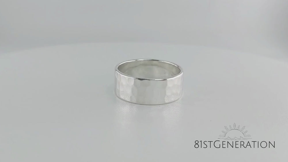 
                  
                    Load and play video in Gallery viewer, Sterling Silver 8 mm Wide Hammered Ring Chunky Flat Band His and Hers
                  
                