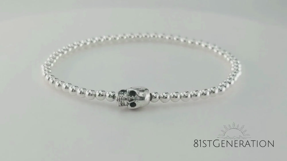 
                  
                    Load and play video in Gallery viewer, Sterling Silver Charm Ball Beaded Bracelet With Skull Stretch Design
                  
                