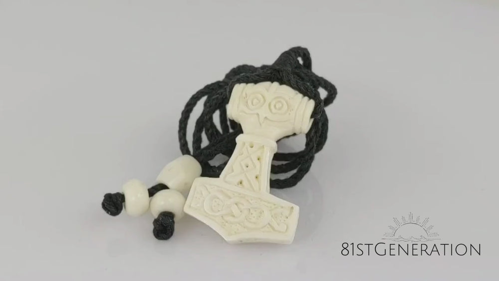 
                  
                    Load and play video in Gallery viewer, Bone Thor&amp;#39;s Hammer Hand Carved Pendant Celtic Viking Norse Necklace
                  
                