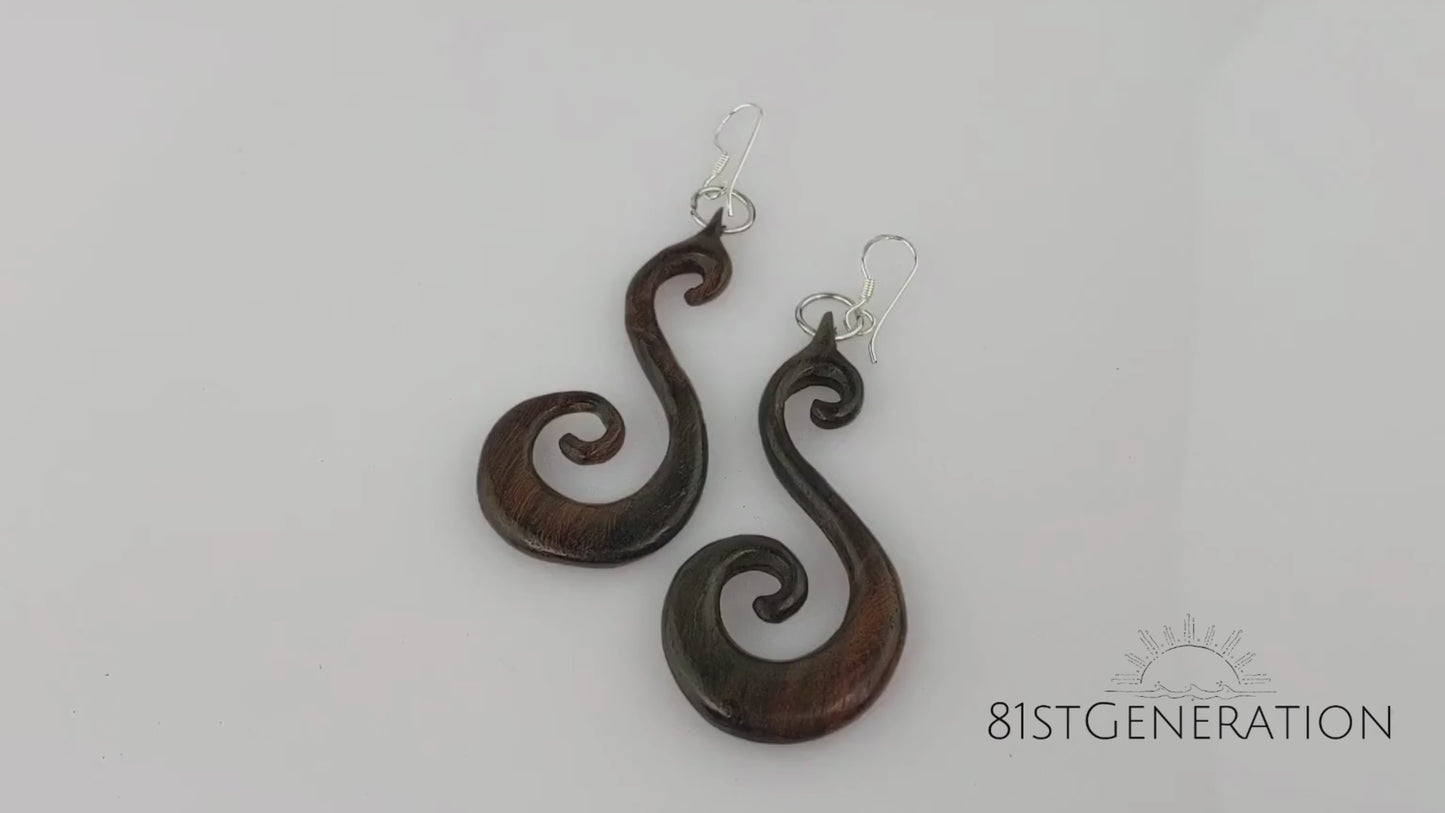 
                  
                    Load and play video in Gallery viewer, Wood Double Spiral Dangle Earrings With Sterling Silver Hooks
                  
                