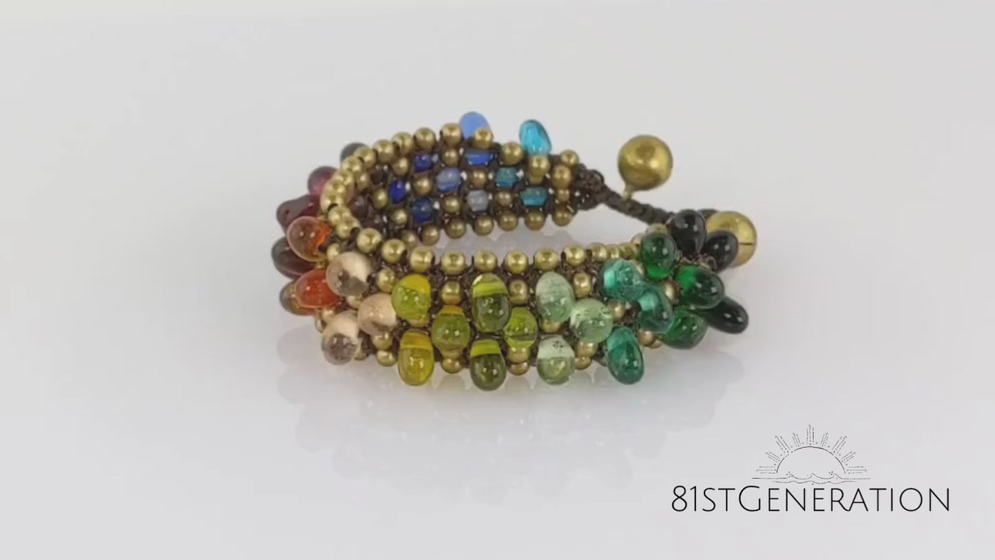 
                  
                    Load and play video in Gallery viewer, Gold Brass Rainbow Multicoloured Glass Bracelet Indian Style With Bells
                  
                