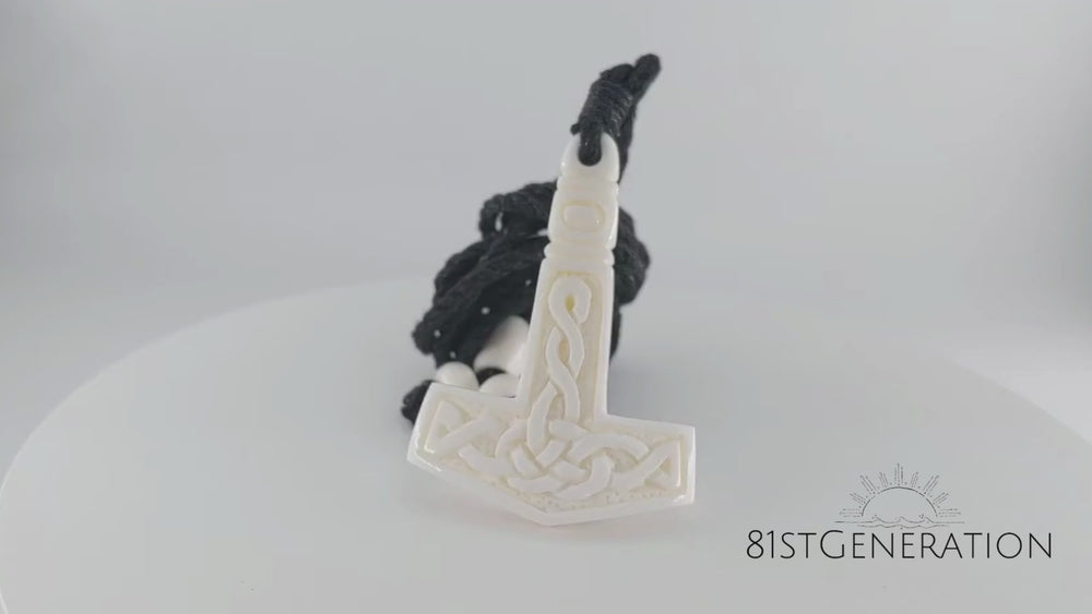 
                  
                    Load and play video in Gallery viewer, Bone Thor&amp;#39;s Hammer Pendant Hand Carved Celtic Norse Amulet Necklace
                  
                