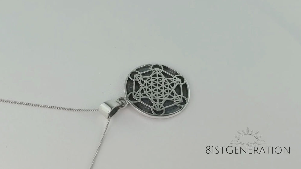 
                  
                    Load and play video in Gallery viewer, Sterling Silver Metatron&amp;#39;s Cube Pendant Necklace Coin Medallion Design
                  
                