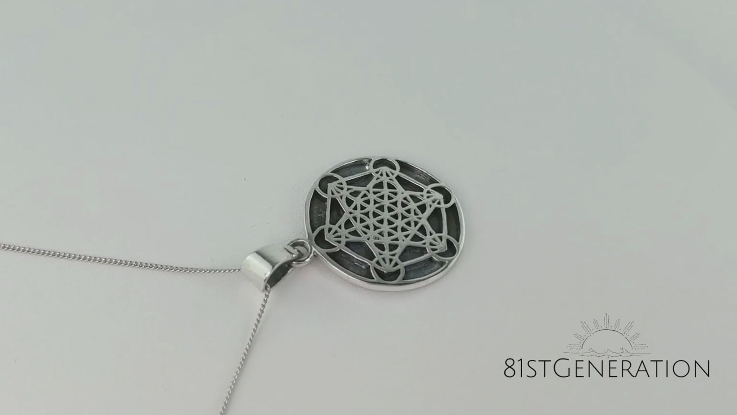 
                  
                    Load and play video in Gallery viewer, Sterling Silver Metatron&amp;#39;s Cube Pendant Necklace Coin Medallion Design
                  
                