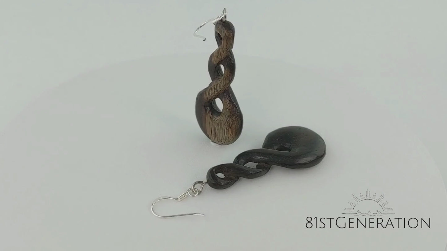 
                  
                    Load and play video in Gallery viewer, Wood Triple Twist Dangle Earrings With Sterling Silver Hooks
                  
                