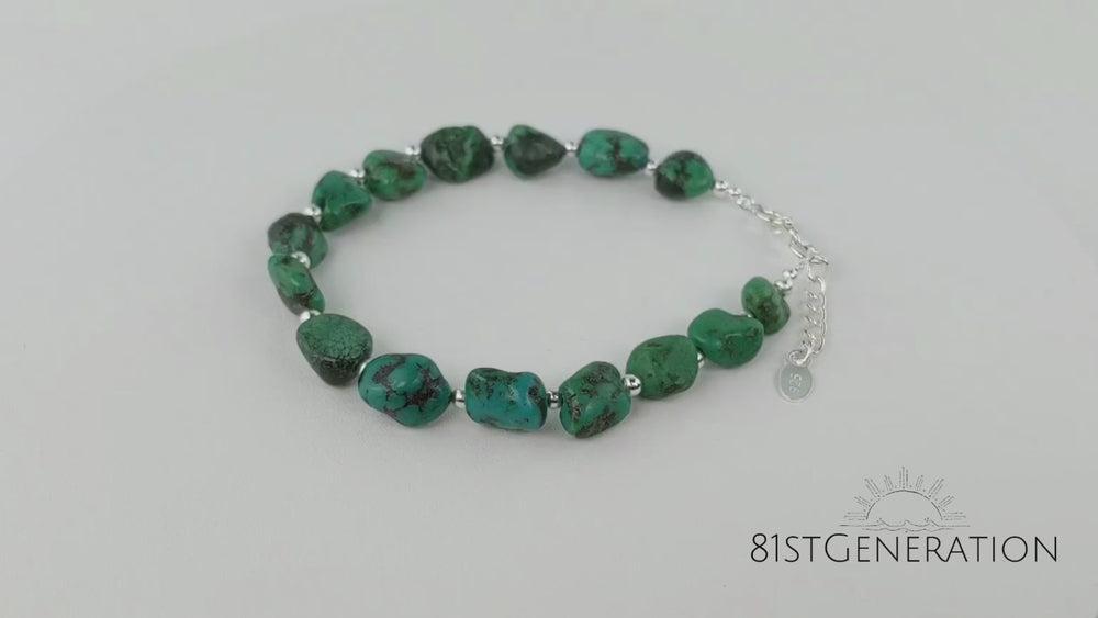 
                  
                    Load and play video in Gallery viewer, Sterling Silver Raw Turquoise Gemstone Bead Beaded Bracelet
                  
                