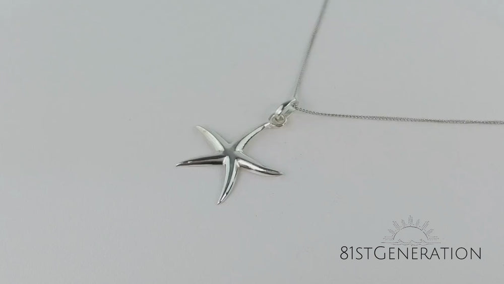 
                  
                    Load and play video in Gallery viewer, Sterling Silver Simple Starfish Pendant Necklace With 18&amp;quot; Chain
                  
                