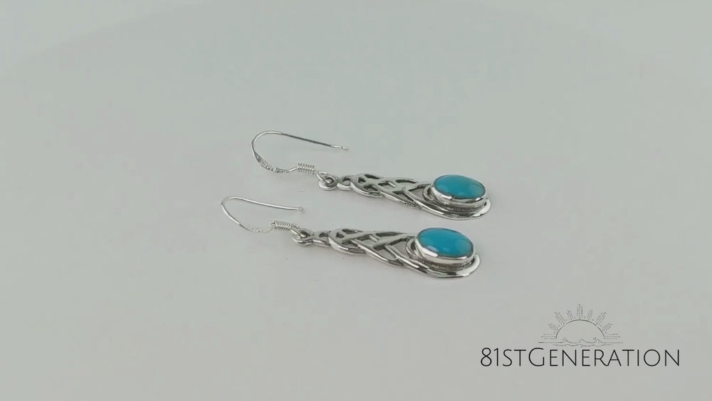 
                  
                    Load and play video in Gallery viewer, Sterling Silver Turquoise Celtic Knot Braid Teardrop Drop Earrings
                  
                