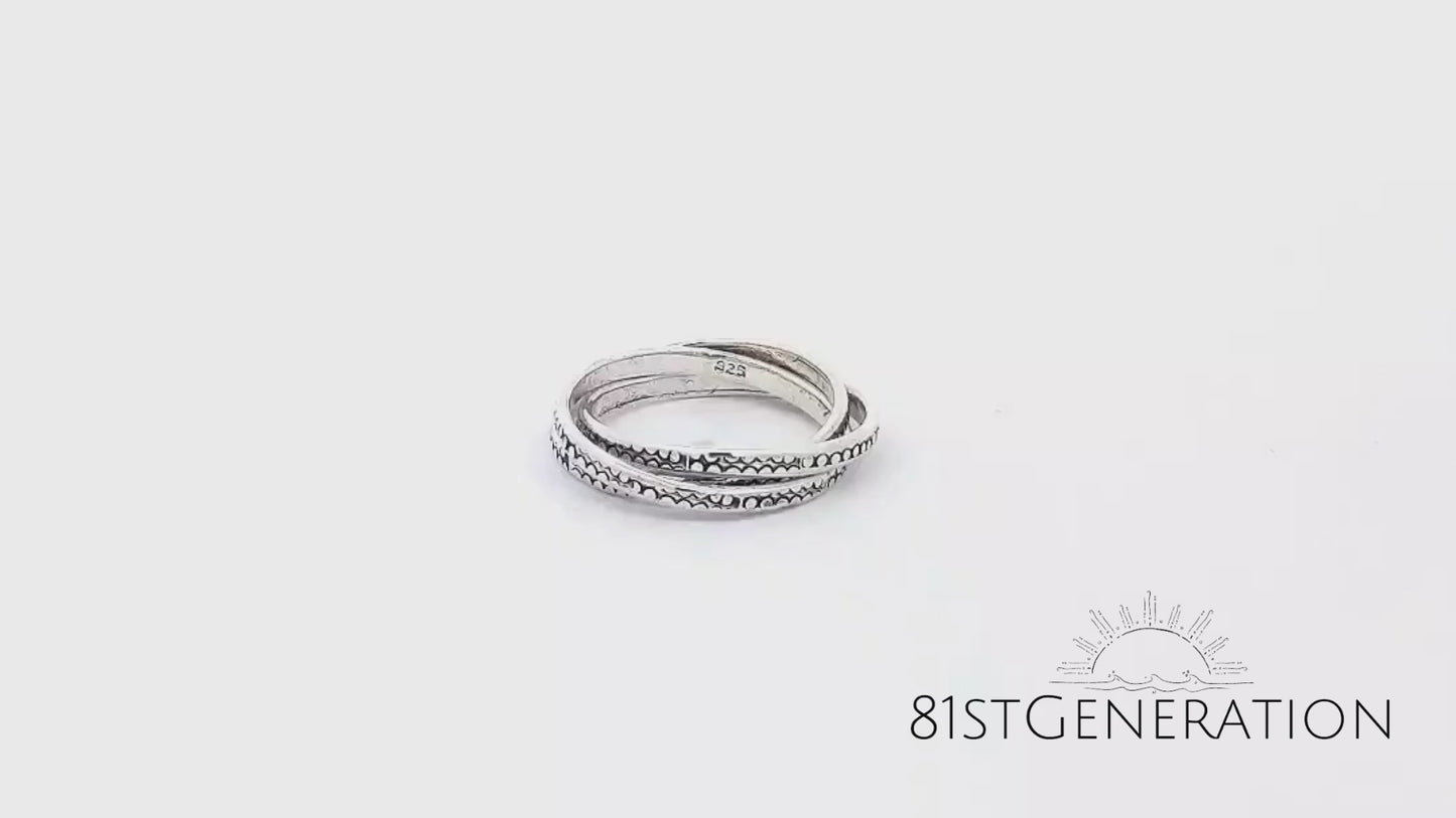 
                  
                    Load and play video in Gallery viewer, Sterling Silver Russian Wedding Ring 3 Intertwined Bands With Pattern
                  
                