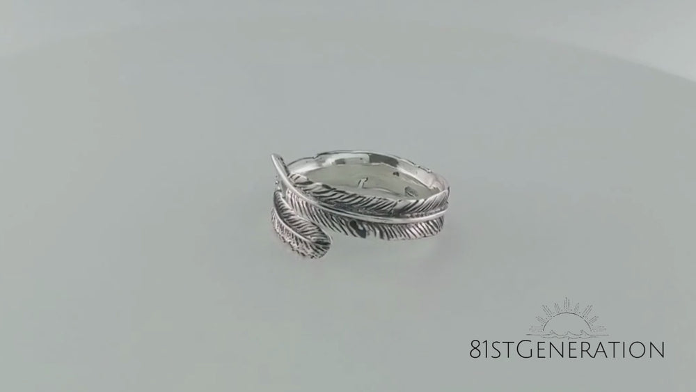 
                  
                    Load and play video in Gallery viewer, Sterling Silver Leaf Feather Adjustable Wrap Stackable Band Ring
                  
                