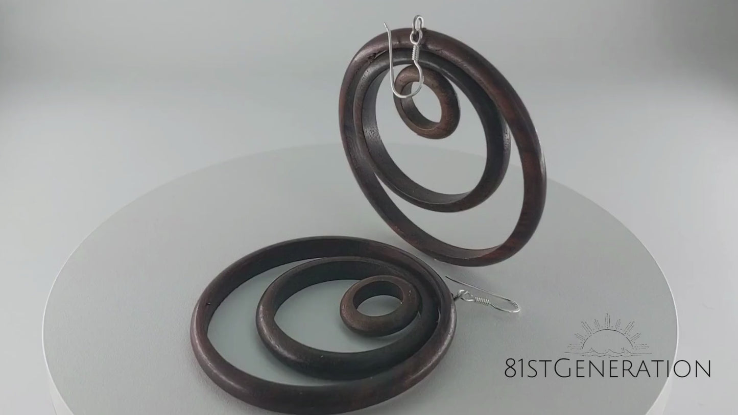 
                  
                    Load and play video in Gallery viewer, Wood Large Round Circle Earrings With Sterling Silver Hooks
                  
                