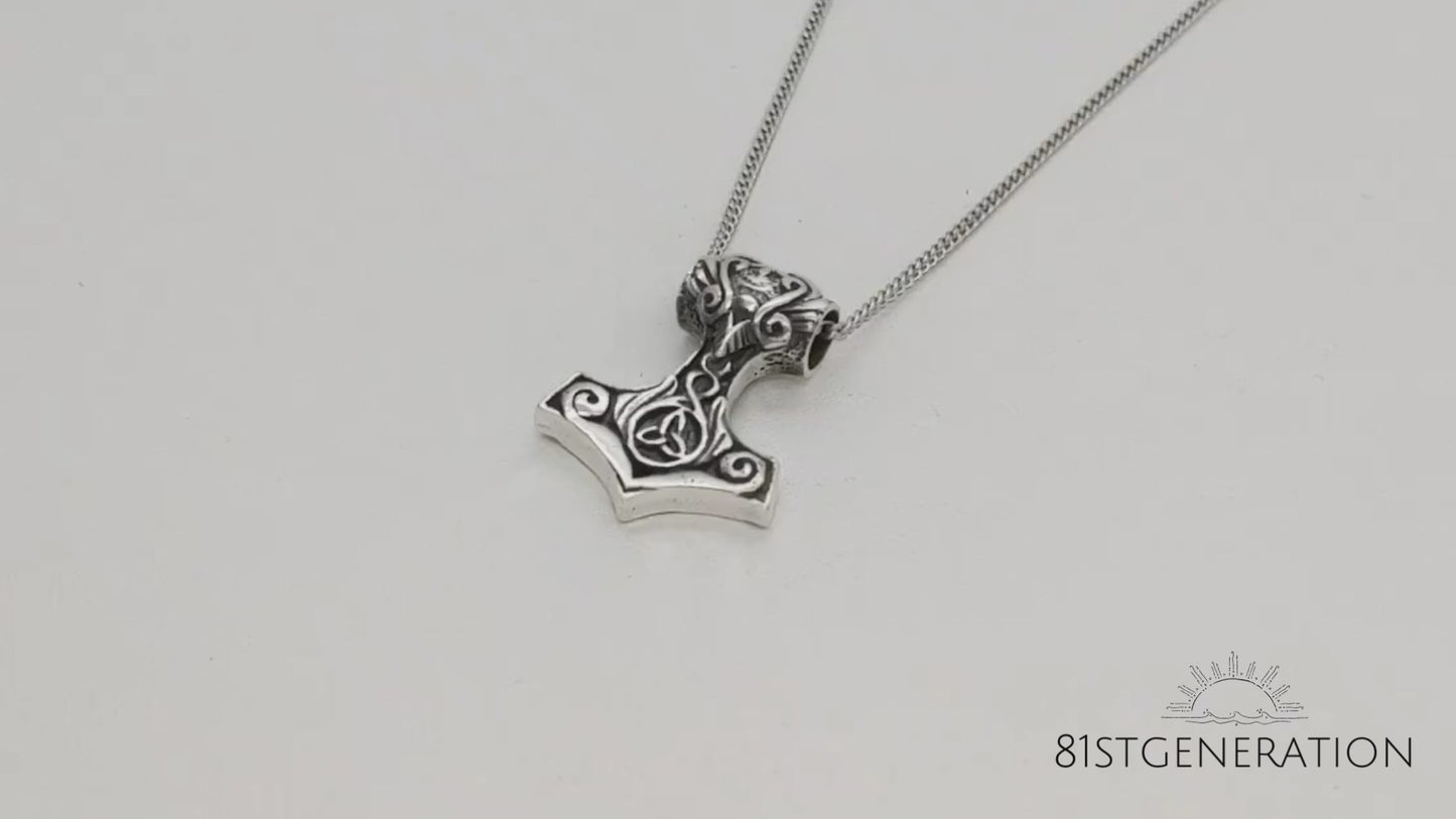 
                  
                    Load and play video in Gallery viewer, Sterling Silver Chunky Small Viking Thor&amp;#39;s Hammer Pendant Necklace
                  
                
