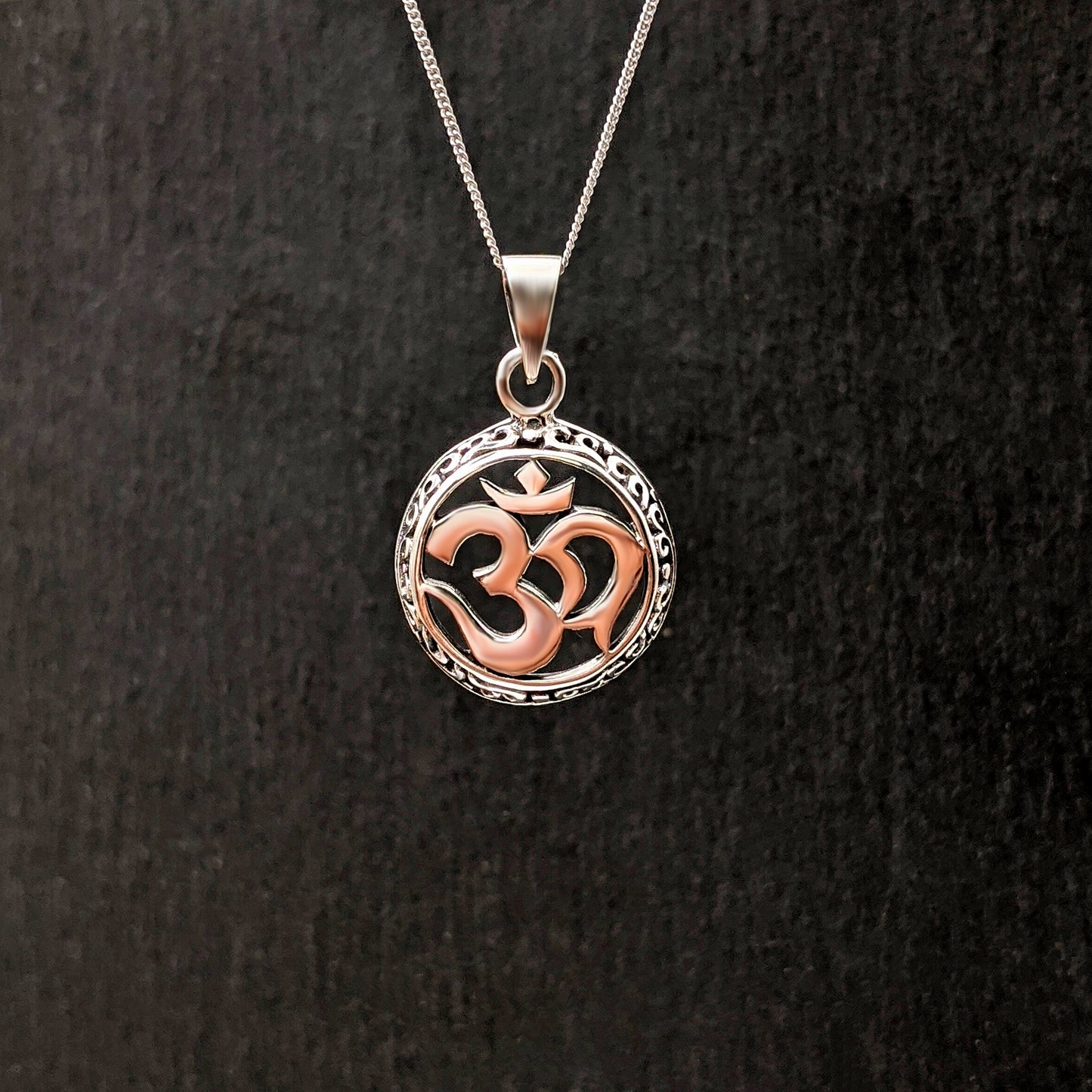 
                  
                    Sterling Silver Round Om Aum Symbol Pendant Necklace Yoga Jewellery
                  
                