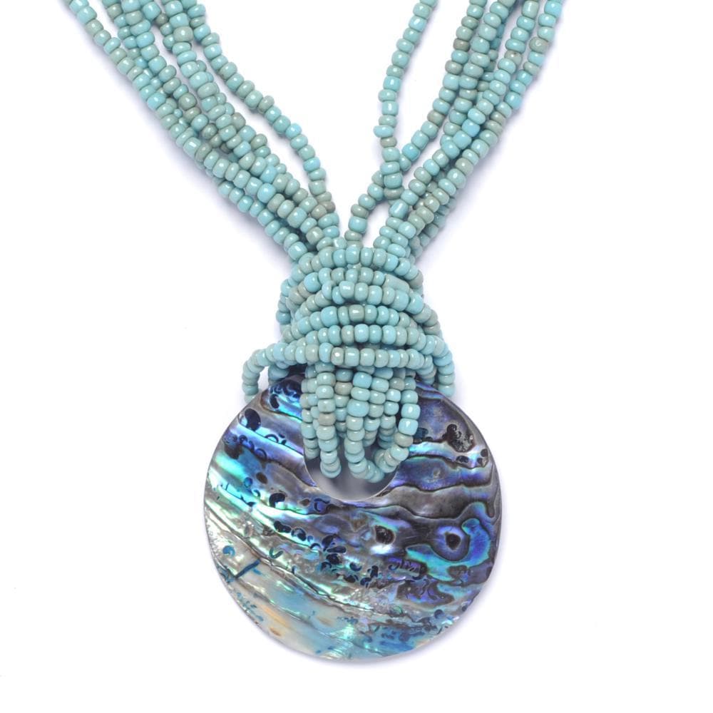 Shell Pendant Necklace with Turquoise Bead Strands - 81stgeneration