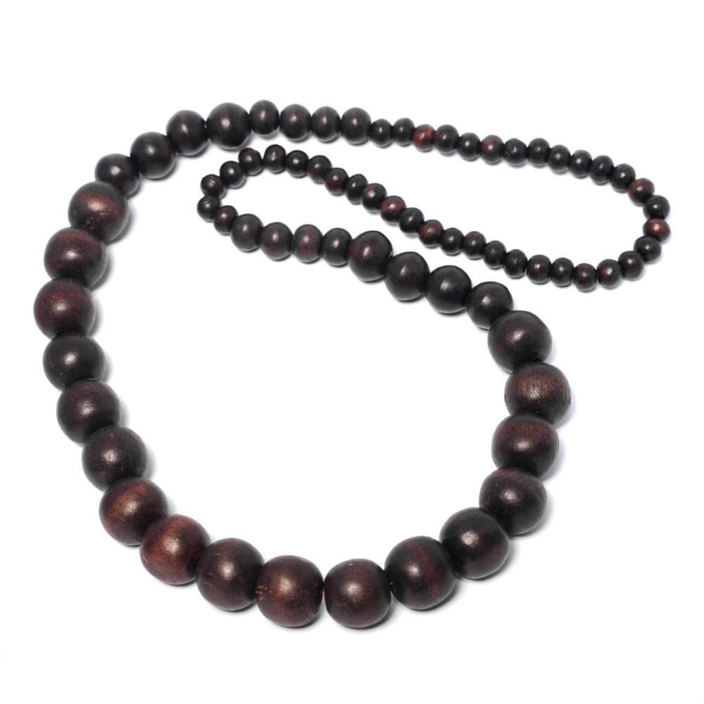 Graded Wood Long Chain Ball Necklace - 81stgeneration