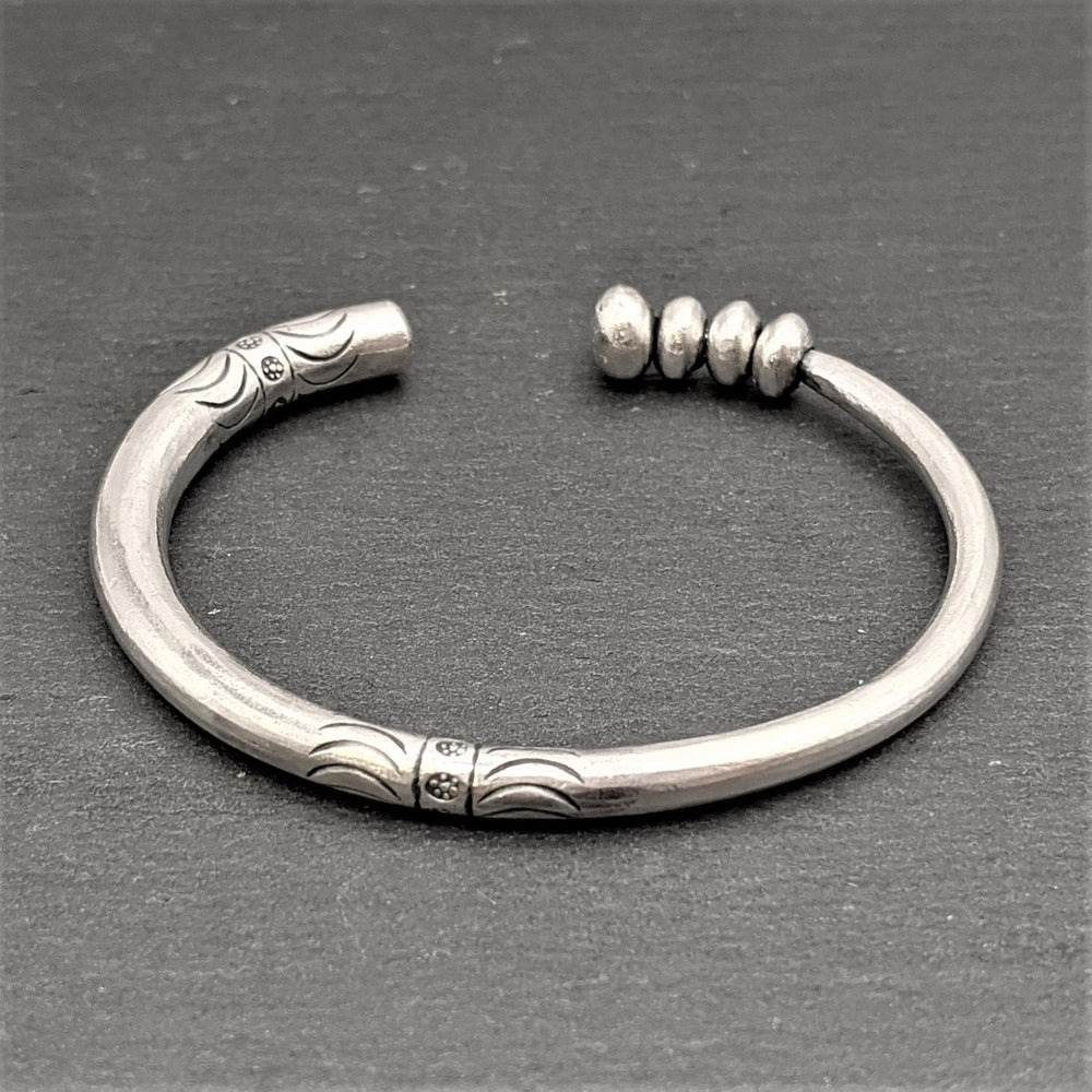 
                  
                    Pure Silver Hill Tribe Chunky Boho Engraved Pattern Torque Bangle
                  
                