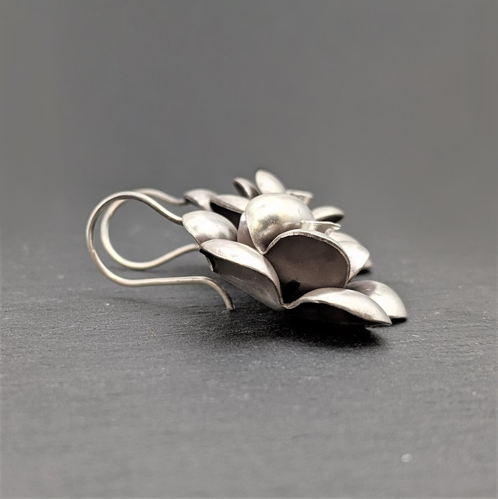 Pure Silver Karen Hill Tribe Statement Rose Flower Earrings With Hooks