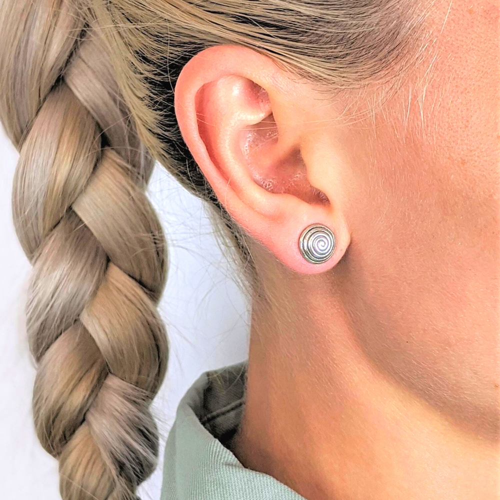 
                  
                    Pure Silver Karen Hill Tribe Spiral Stud Earrings Round Tribal Studs
                  
                