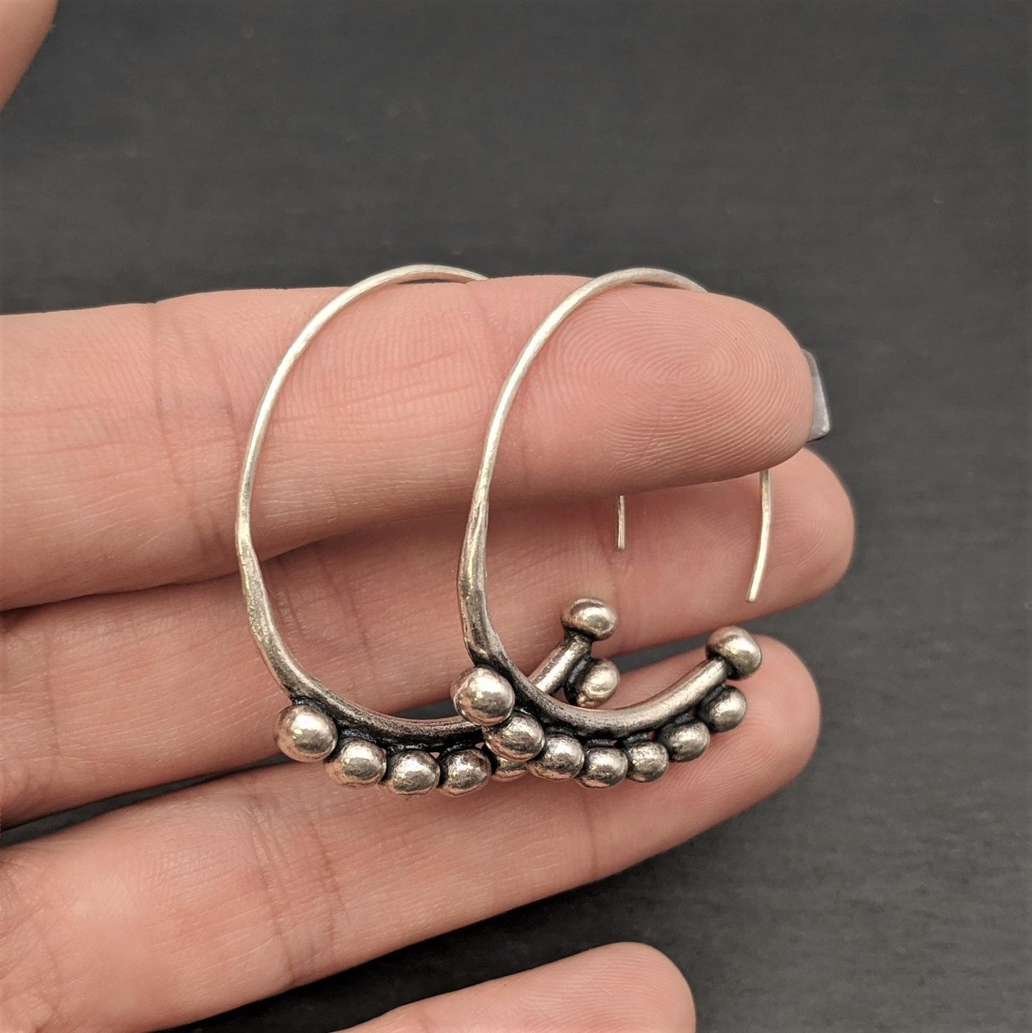 
                  
                    Pure Silver Karen Hill Tribe Ball Bead Wire Threader Hoop Earrings
                  
                