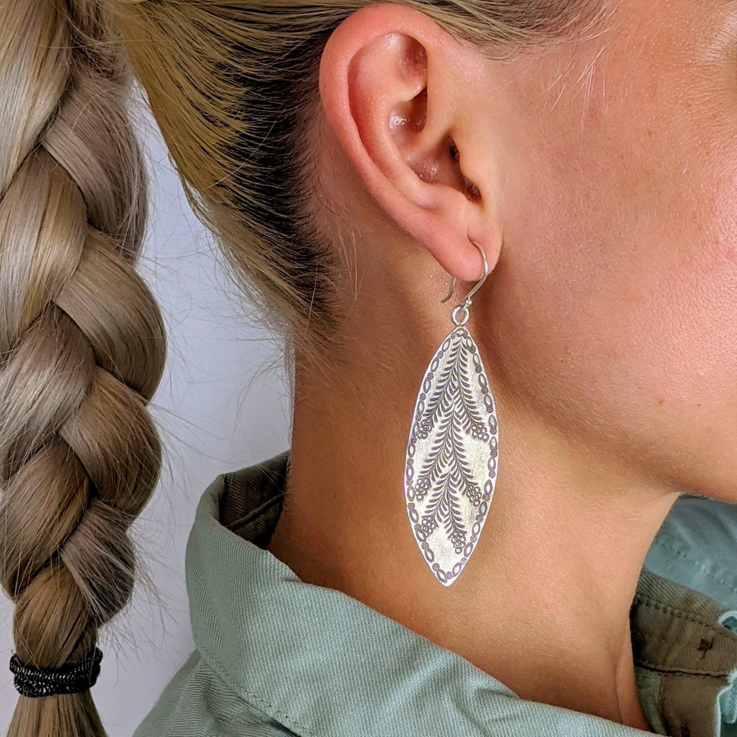 Silver leaf best sale shaped earrings