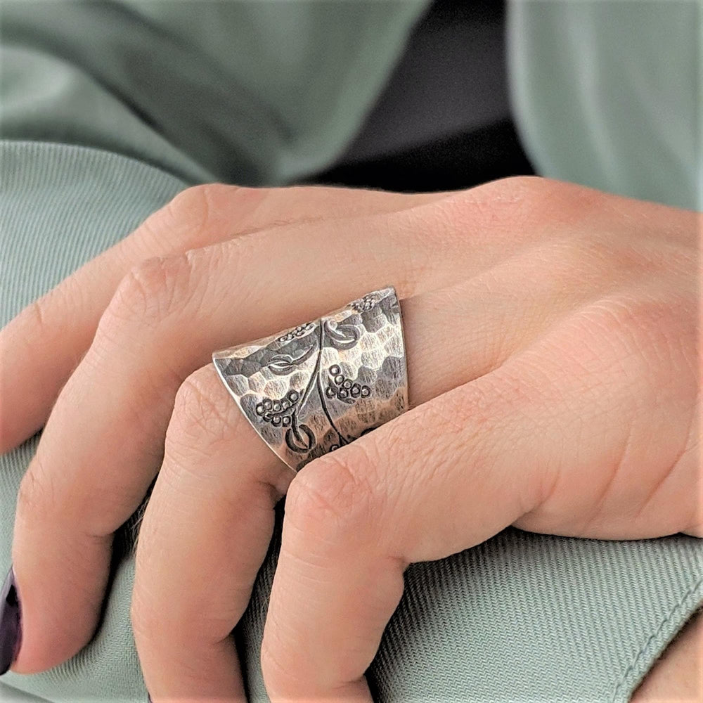 Pure Silver Karen Hill Tribe Wide Coffee Bean Engraved