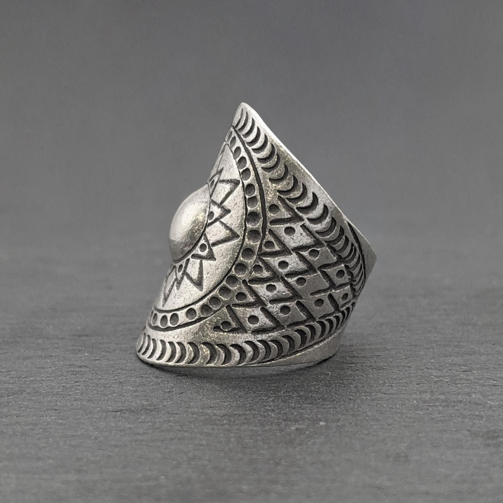 Pure Silver Karen Hill Tribe Chunky Wide Sun Pattern Ring Adjustable