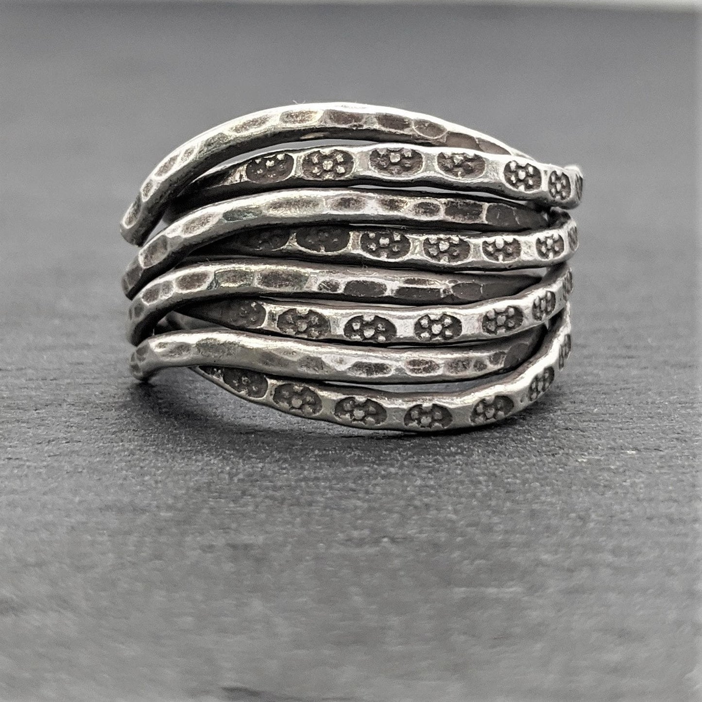 
                  
                    Pure Silver Hill Tribe Chunky Multi-Layer Ribbon Tribal Motif Ring
                  
                