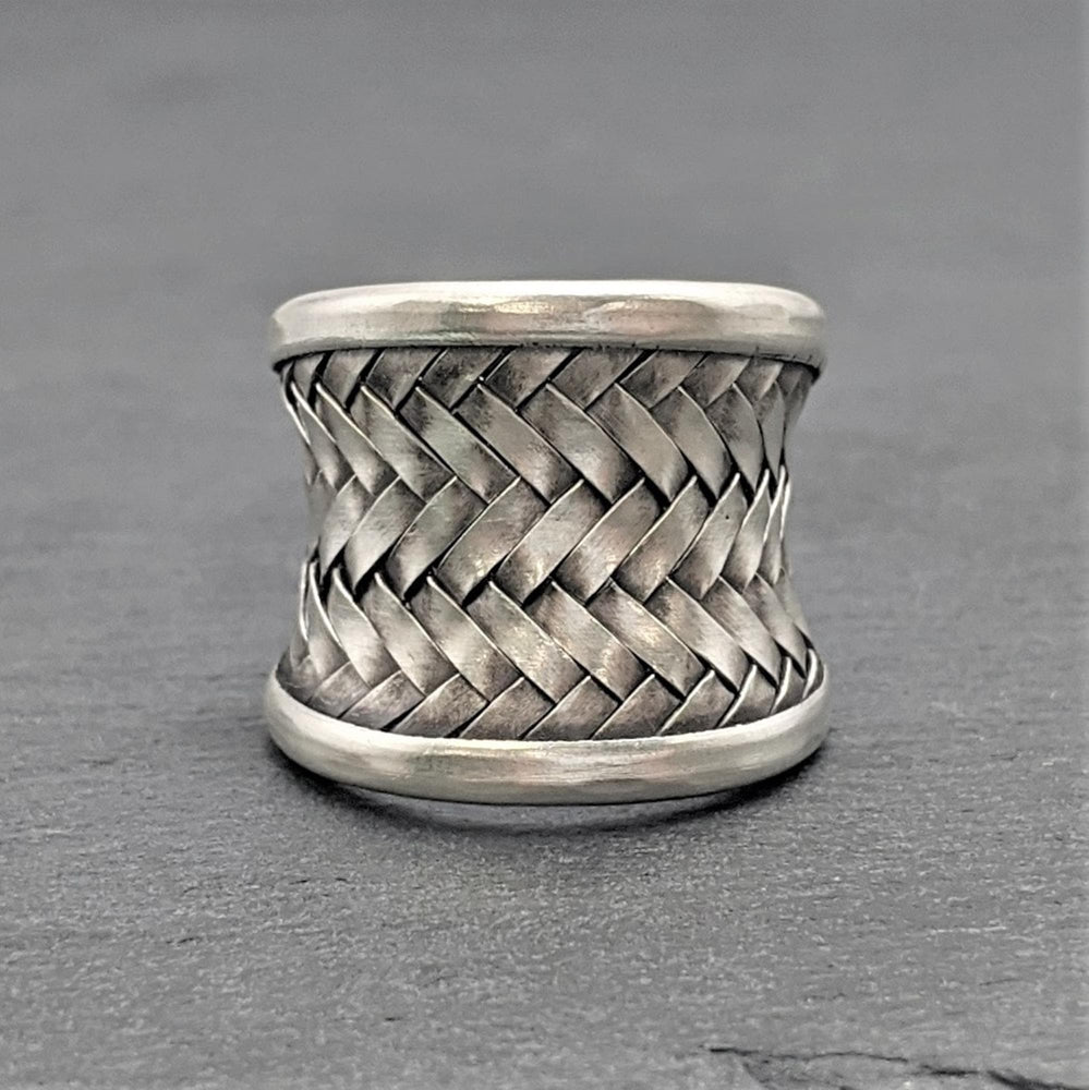 
                  
                    Pure Silver Hill Tribe Woven Wide Band Adjustable Ring Thumb & Fingers
                  
                