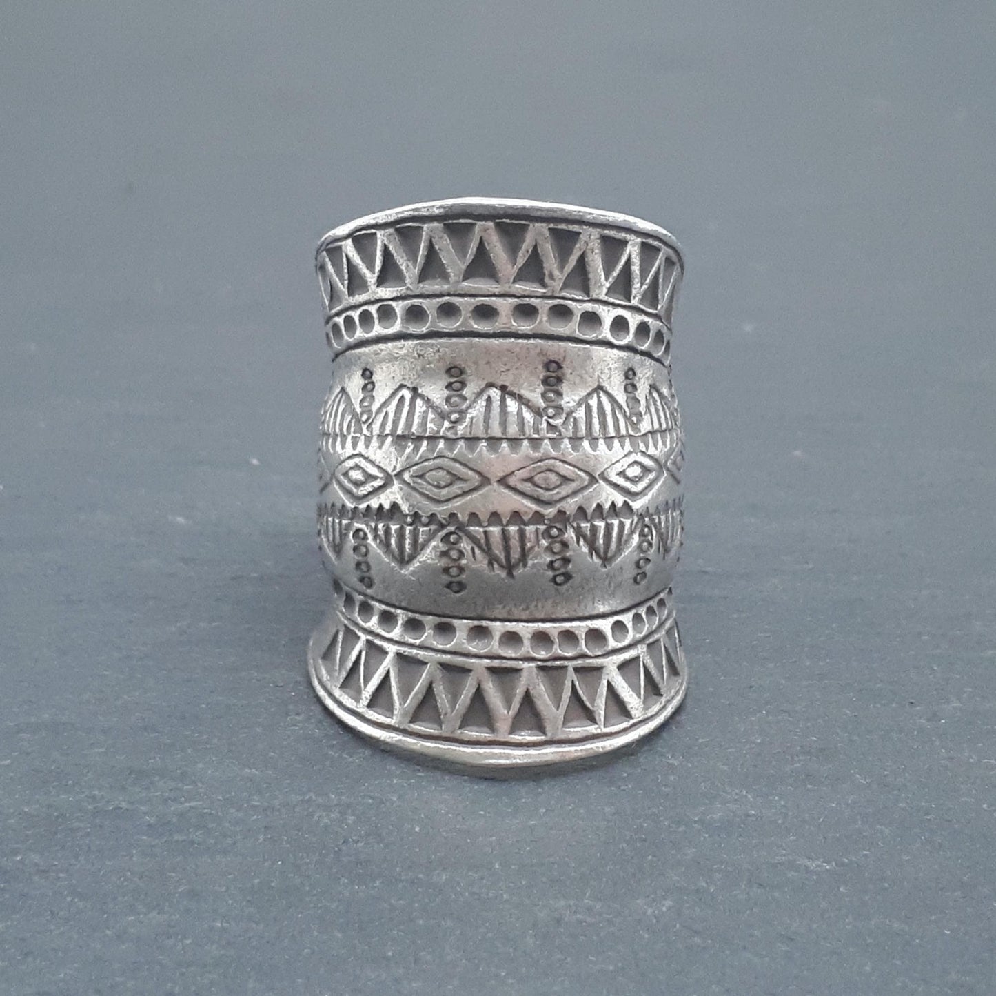
                  
                    Pure Silver Hill Tribe Wide Half Finger Tribal Motif Adjustable Ring
                  
                