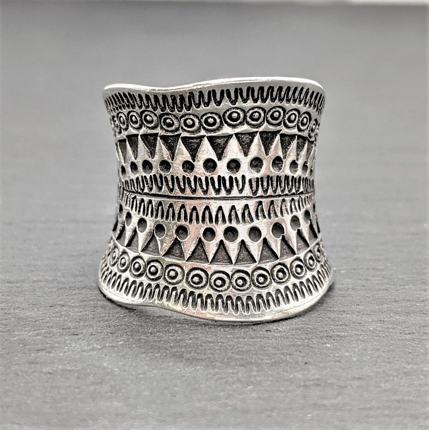 
                  
                    Pure Silver Karen Hill Tribe Wide Wrap Tribal Motif Adjustable Ring
                  
                
