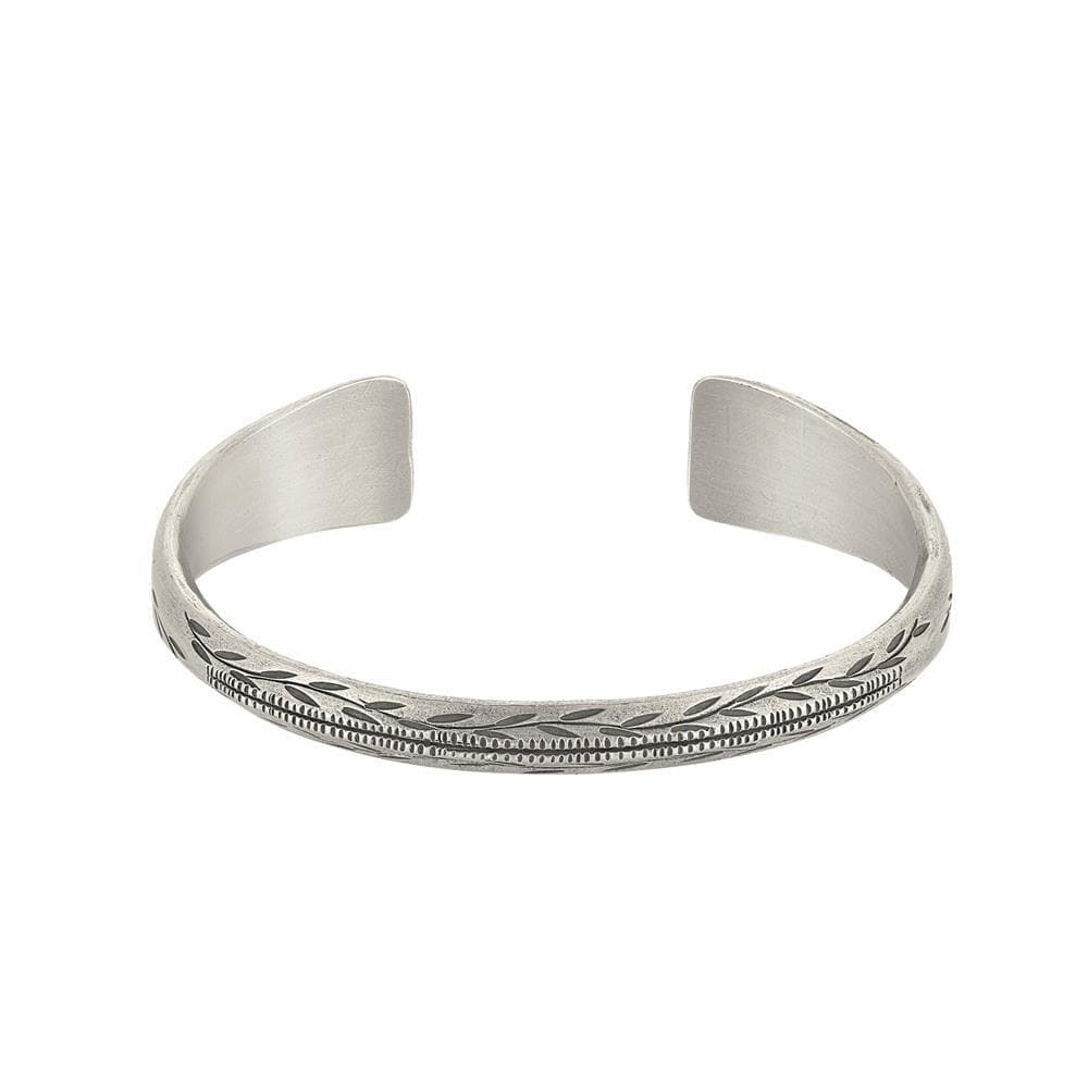 Pure Silver Karen Hill Tribe Chunky Leaf Pattern Engraved Cuff Bangle