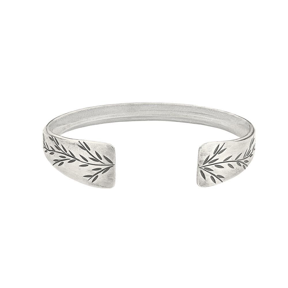 
                  
                    Pure Silver Karen Hill Tribe Chunky Leaf Pattern Engraved Cuff Bangle
                  
                