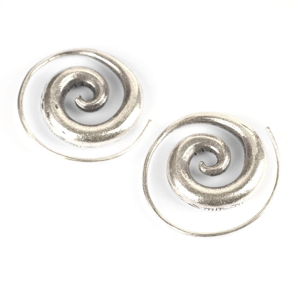 Pure Silver Hill Tribe Spiral Threader Earrings Tribal Hoops