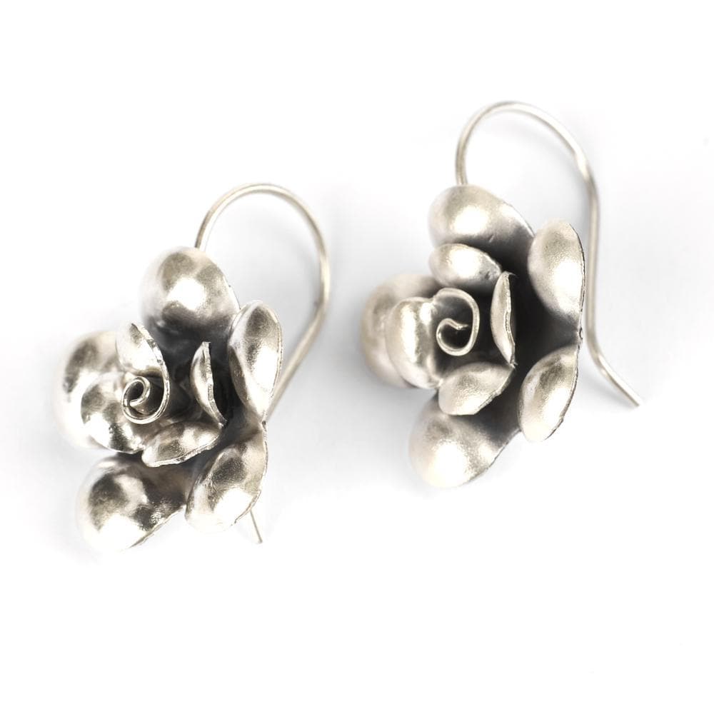 Pure Silver Karen Hill Tribe Rose Flower Earrings - 81stgeneration