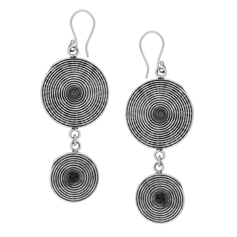 
                  
                    Pure Silver Karen Hill Tribe Double Disc Earrings w/ Spiral Star Motif
                  
                