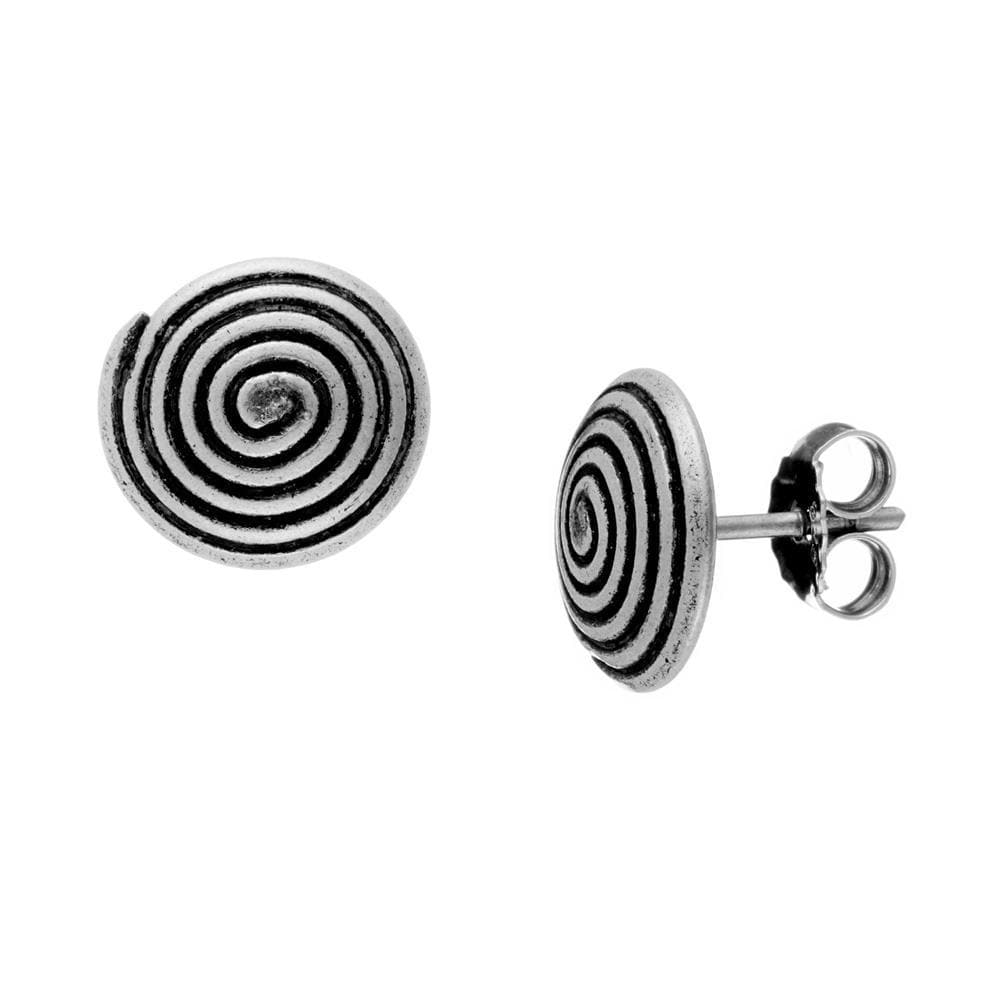 Pure Silver Karen Hill Tribe Spiral Stud Earrings Round Tribal Studs