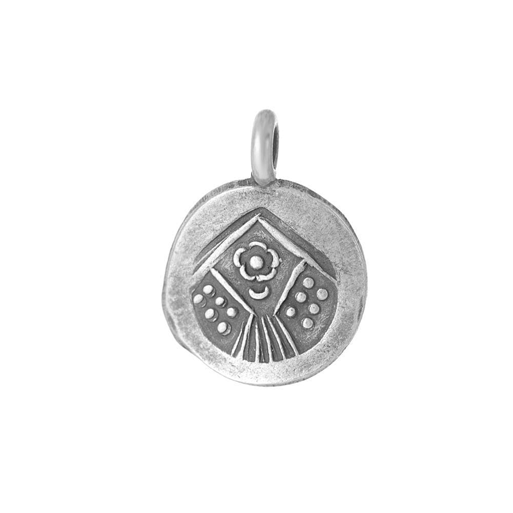 Pure Silver Karen Hill Tribe Round Coin Disc Flower Engraved Pendant