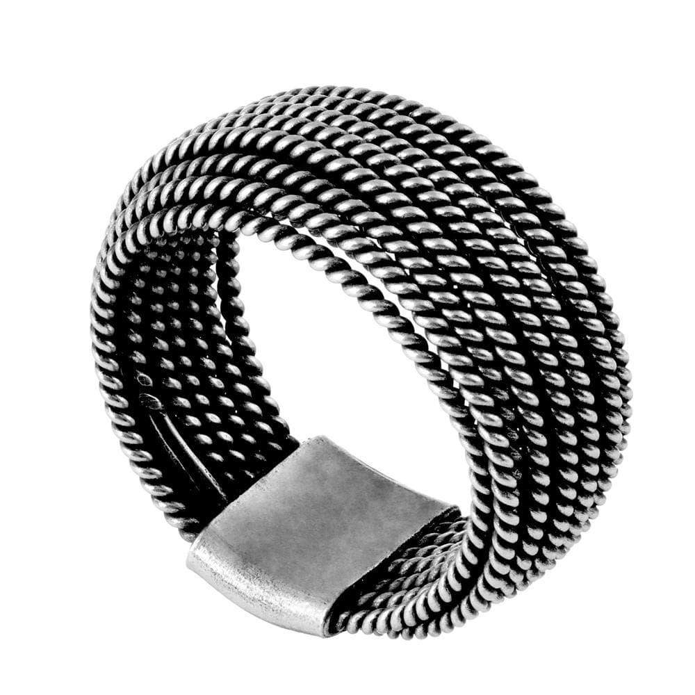 
                  
                    Pure Silver Karen Hill Tribe WIde Multi Band Twisted Rope Ring
                  
                