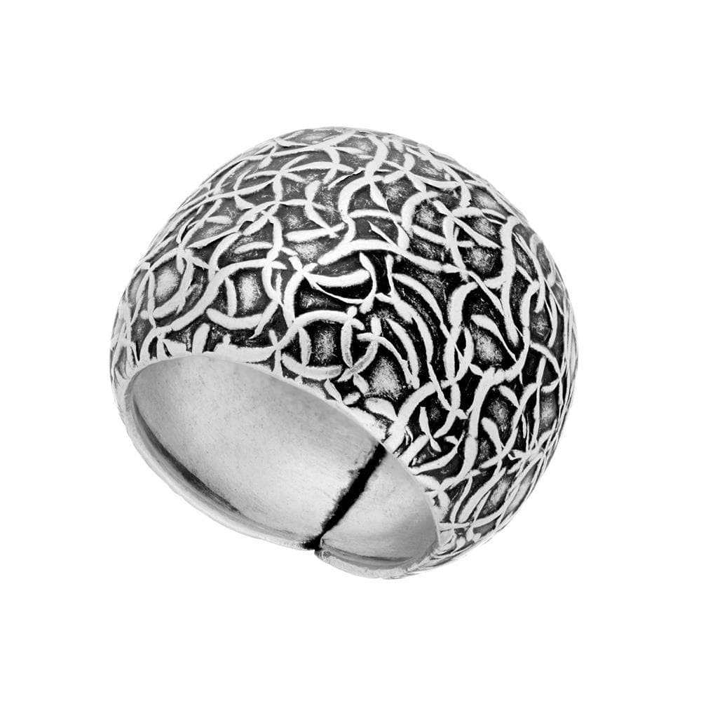 
                  
                    Pure Silver Karen Hill Tribe Oxidised Pattern Dome Ring Tribal Design
                  
                